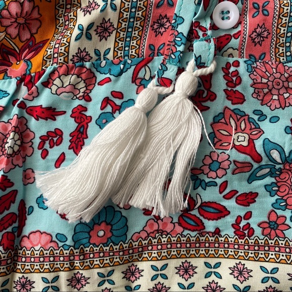 🧡 BOHO BLUE ORANGE MULTI FLORAL LOOSE FIT TOP! - Picture 7 of 8